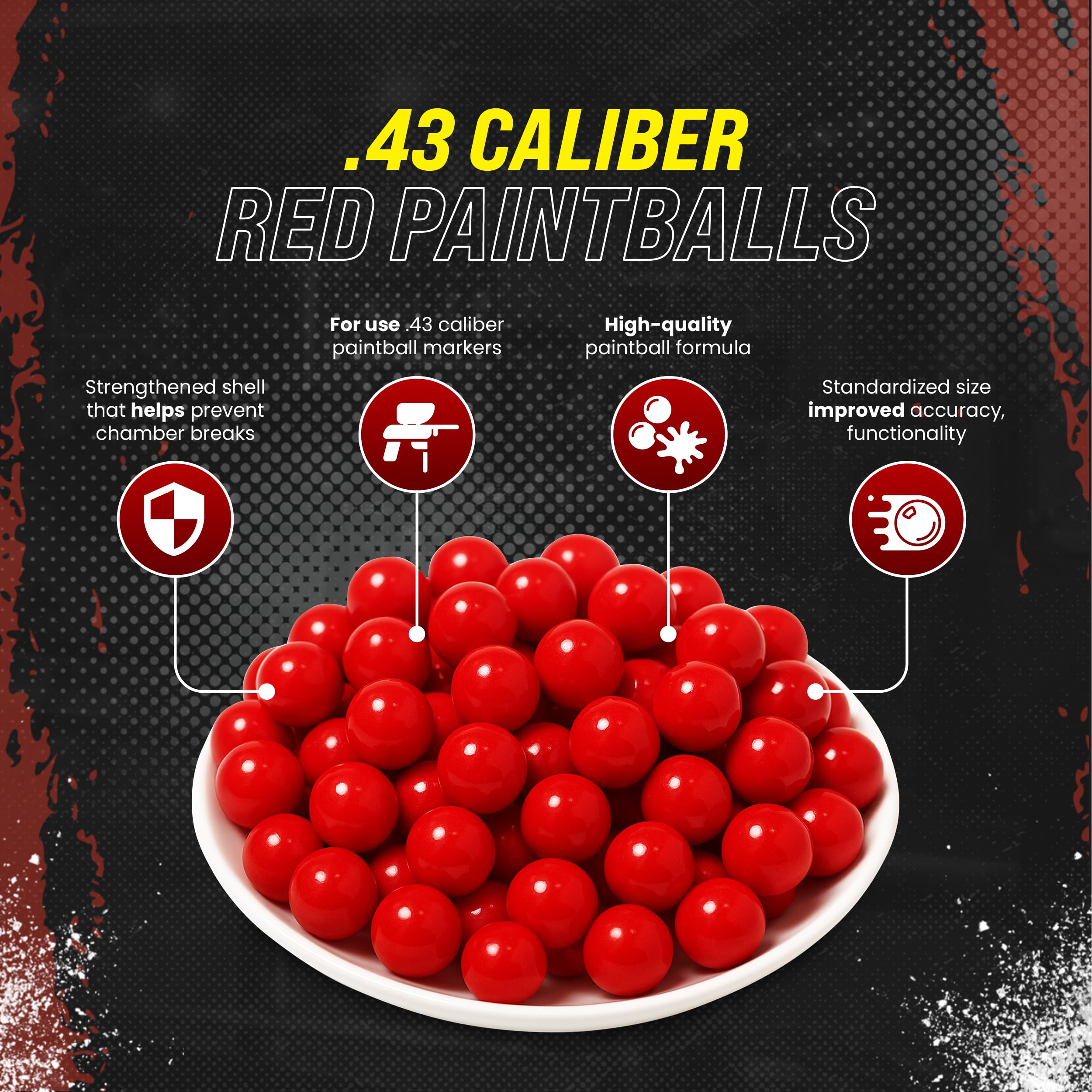 3Skull .43 Caliber Paintballs for Umarex T4E Paintball Pistols Blood Red Fill - 200 Count .43 Cal Ammo