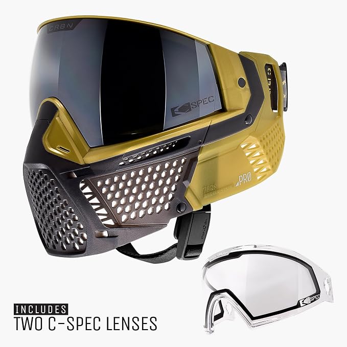 CRBN Paintball Zero Pro Goggle - Includes: Two Lens+Visor+Case-Carbon Paintball (More Coverage, Dune)
