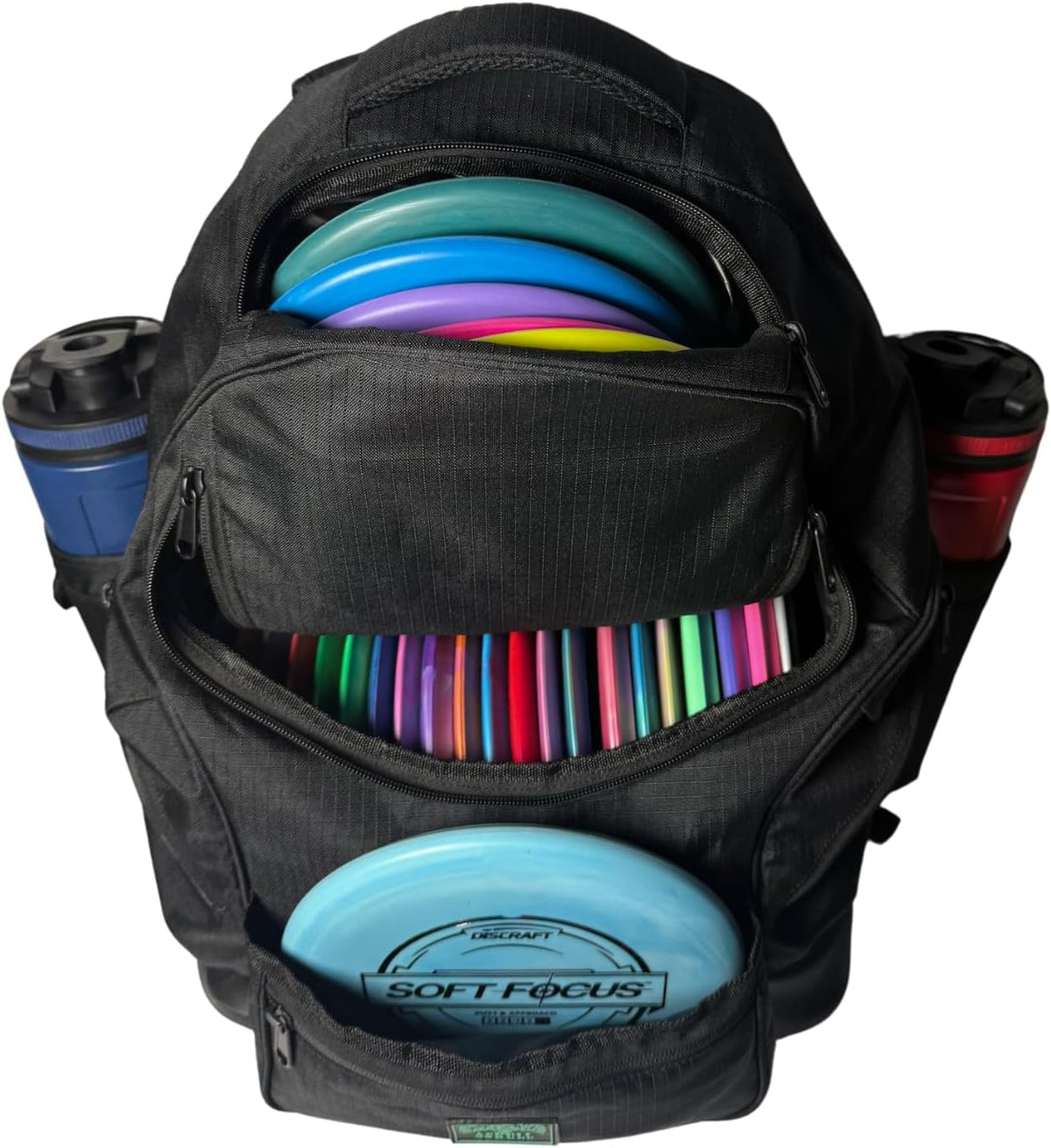 3Skull Disc Golf Bag SK2-30+ Disc Capacity - Ripstop - 5 Storage and 2 Water Bottle Pockets - Frisbee Disc Golf Backpack - Black