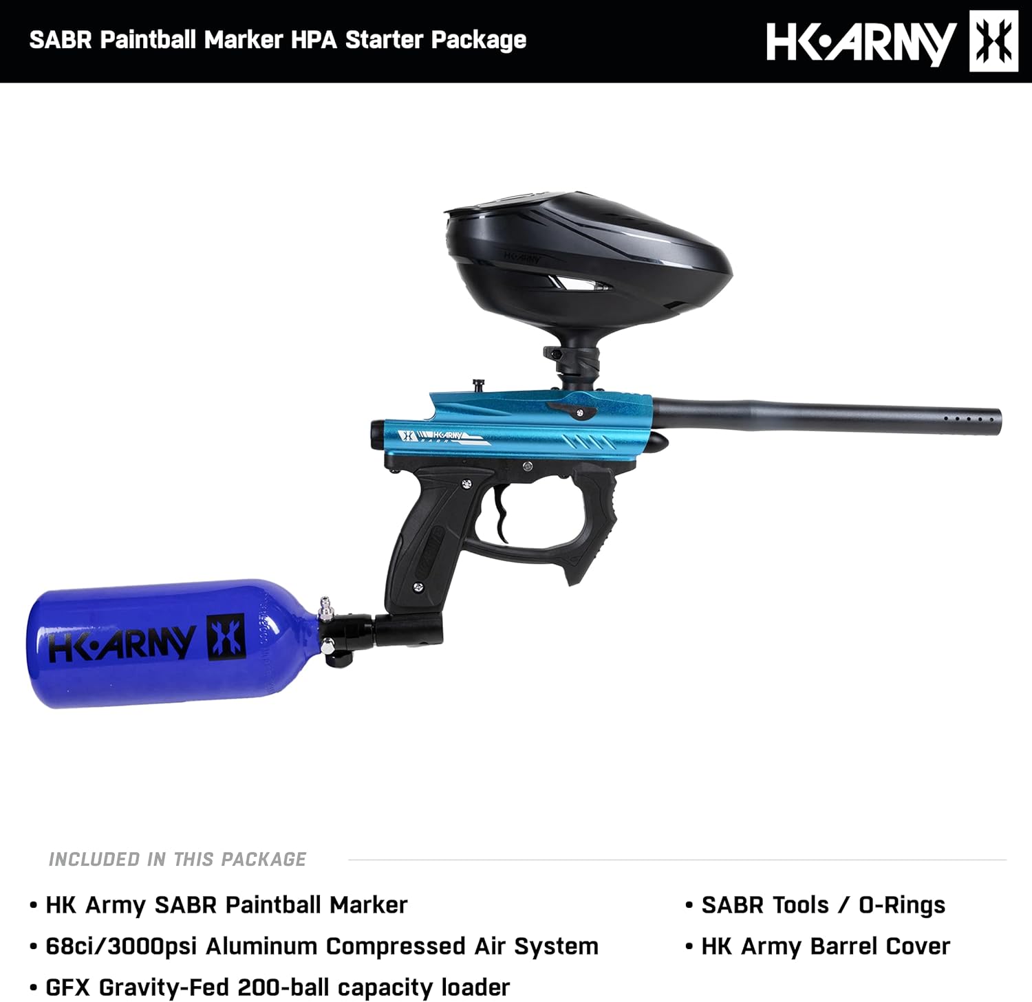 HK Army SABR Paintball Gun HPA Marker Starter Package (Blue)