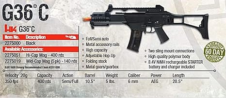 Elite Force HK Heckler & Koch G36 C AEG Automatic Airsoft (COMPETITION - BLACK)