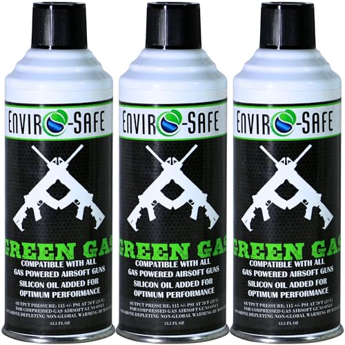 ENVIRO-SAFE Green Gas for Airsoft Guns, Up to 1,500+ Shots per Can (3 Pack)