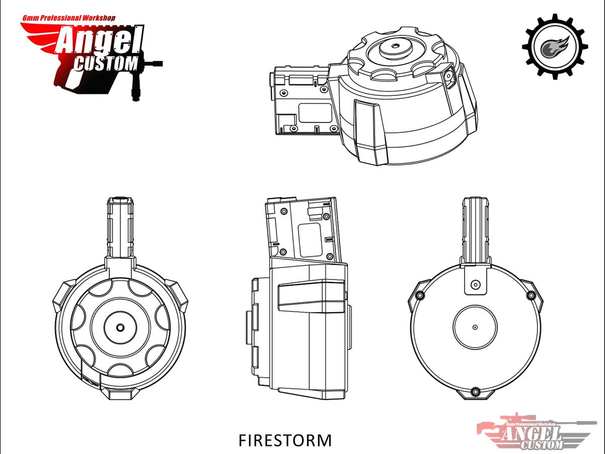 Angel Custom 1500 Round Firestorm Airsoft AEG Drum Flashmag (Body Only / Black )