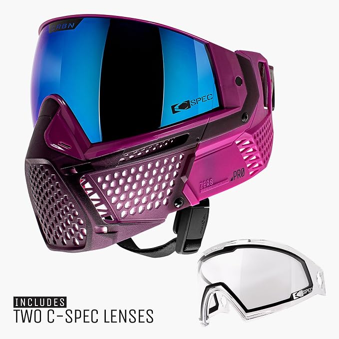 CRBN Paintball Zero Pro Goggle - Includes: Two Lens+Visor+Case-Carbon Paintball (Less Coverage, Violet)