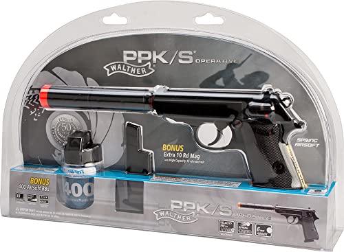 Evike Airsoft - Walther PPK/S OperAtive Airsoft SPRing PIStol Combat Kit - Black
