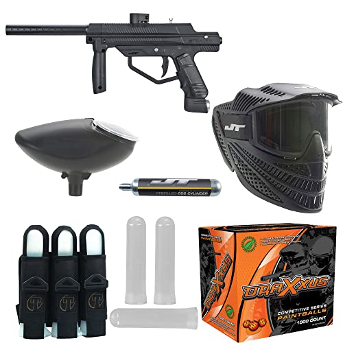 Tippmann JT Stealth Paintball Marker Go PAK w/1K Paintballs, Mask, Loader, Harness, 3 Pods, Pre-Filled CO2 + Adapter