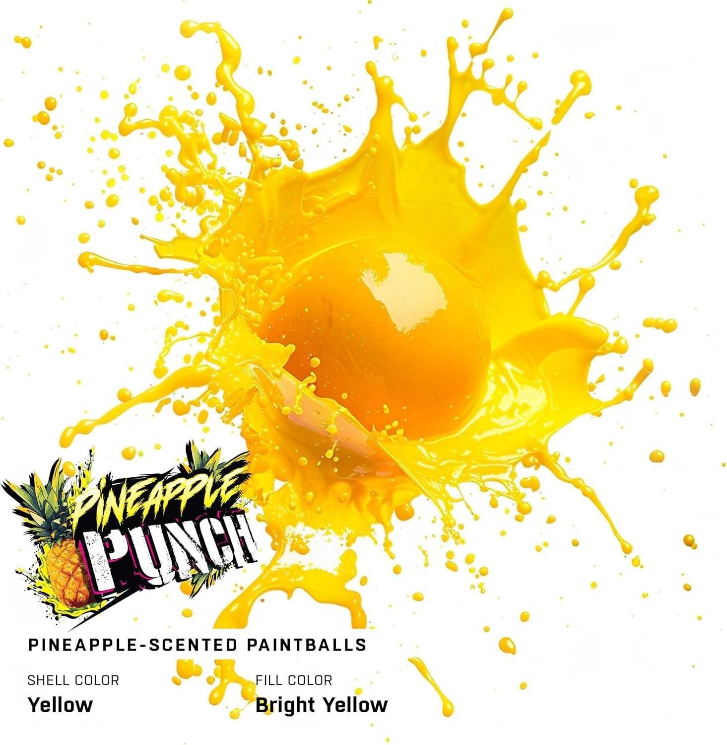 HK Army Scented Paintballs, Pineapple Punch, 500 Count | Level 3 Premier Grade .68 Caliber with Metallic Yellow Shell & Bright Yellow Fill | High Accuracy, Eco-Friendly Paintball for All Conditions