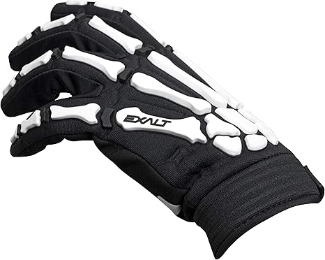 Exalt Death Grip Paintball Full Finger Skeleton Hand Glove Bones (White, Medium)