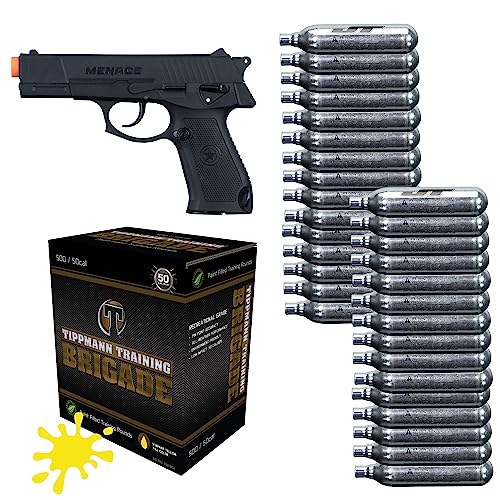 Tippmann Menace 50cal Paintball Pistol Bundle with 7rd Mag, 30ct 12g CO2 Cylinders and 500ct Paintballs