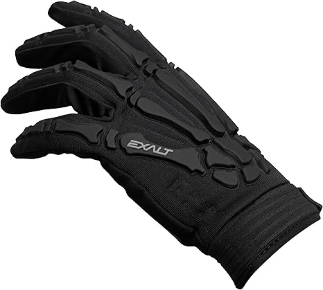 Exalt Death Grip Paintball Full Finger Skeleton Hand Glove Bones Black, Medium