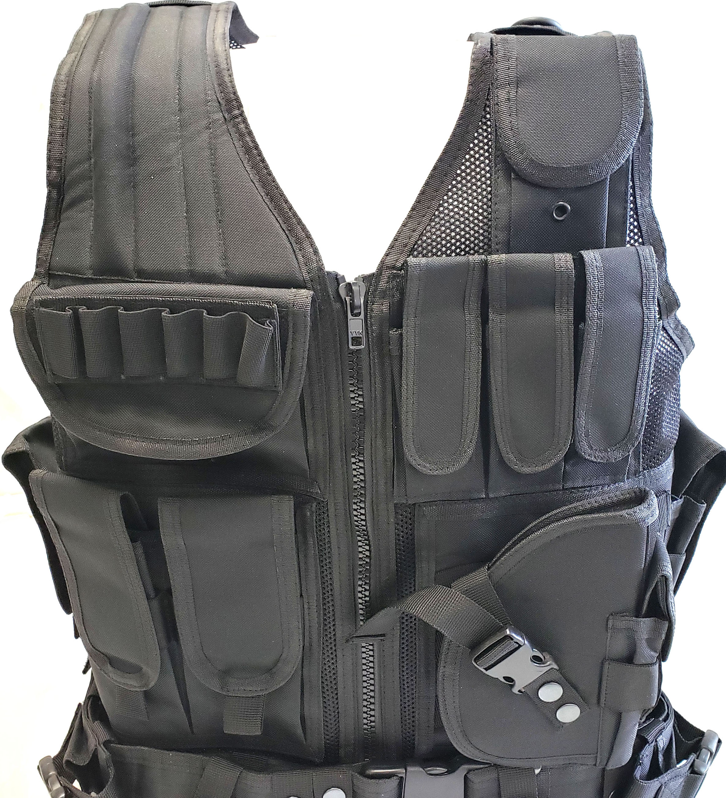 3Skull Light Weight Upgraded Tactical Airsoft or Paintball Vest - Duty Belt, Pistol Holster, 9 Pouches - Black