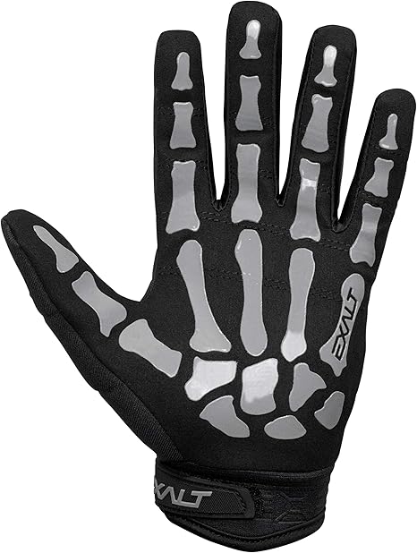 Exalt Death Grip Paintball Full Finger Skeleton Hand Glove Bones (Grey X-Large)