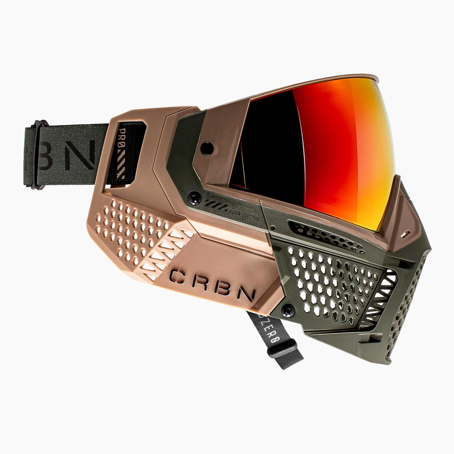 CRBN Paintball Zero Pro Goggle [Two Lens+Visor+Case ](Safari, Less Coverage)