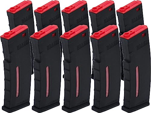 Evike BAMF 30rd Polymer MilSim Magazine for M4 Airsoft AEG Rifles (Color: Black & Red / Pack of 10)