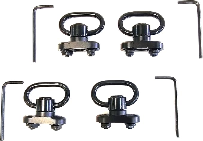 Two Point Traditional 360 Degree QD Sling 1.25" 2 Point Sling Swivels Mounts for Mlock - Rifles, Paintball, or Airsoft (4 Pack 360° Rotation Sling Swivel Mount)