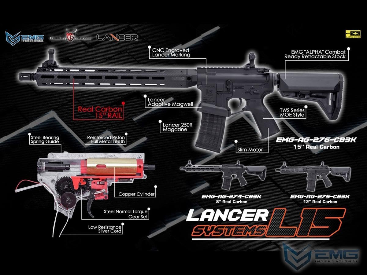 EMG Lancer Systems Licensed L15 Defense Airsoft AEG Rifle - Carbon Fiber 12"