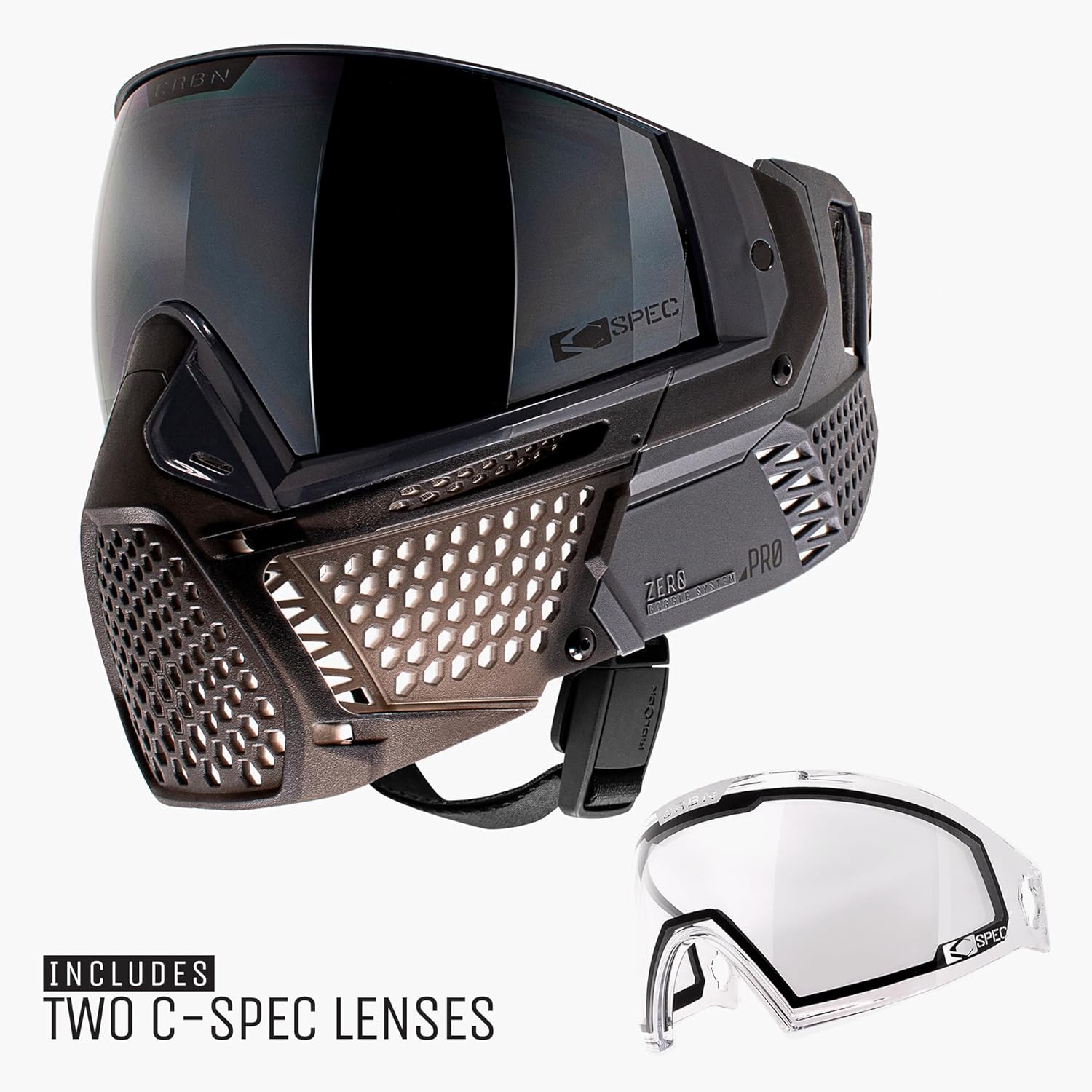 CRBN Paintball Zero Pro Goggle [Two Lens+Visor+Case ] (Graphite, Less Coverage)