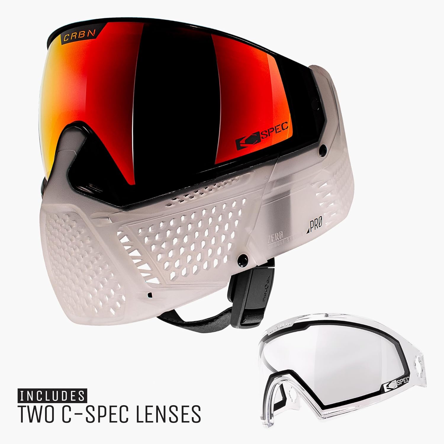 CRBN Paintball Zero Pro Goggle [Two Lens+Visor+Case ](Clear, Less Coverage)