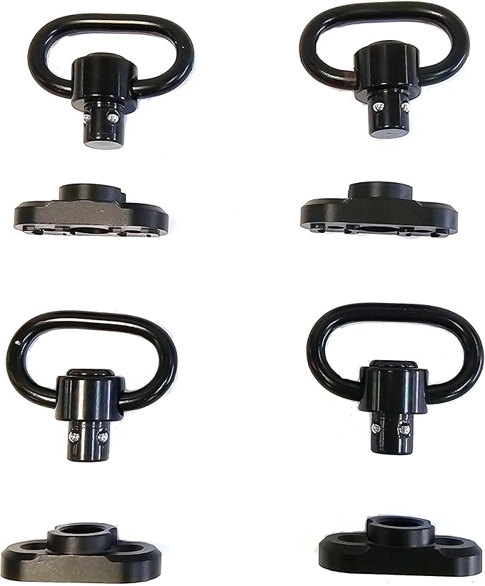 Two Point Traditional 360 Degree QD Sling 1.25" 2 Point Sling Swivels Mounts for Mlock - Rifles, Paintball, or Airsoft (4 Pack 360° Rotation Sling Swivel Mount)