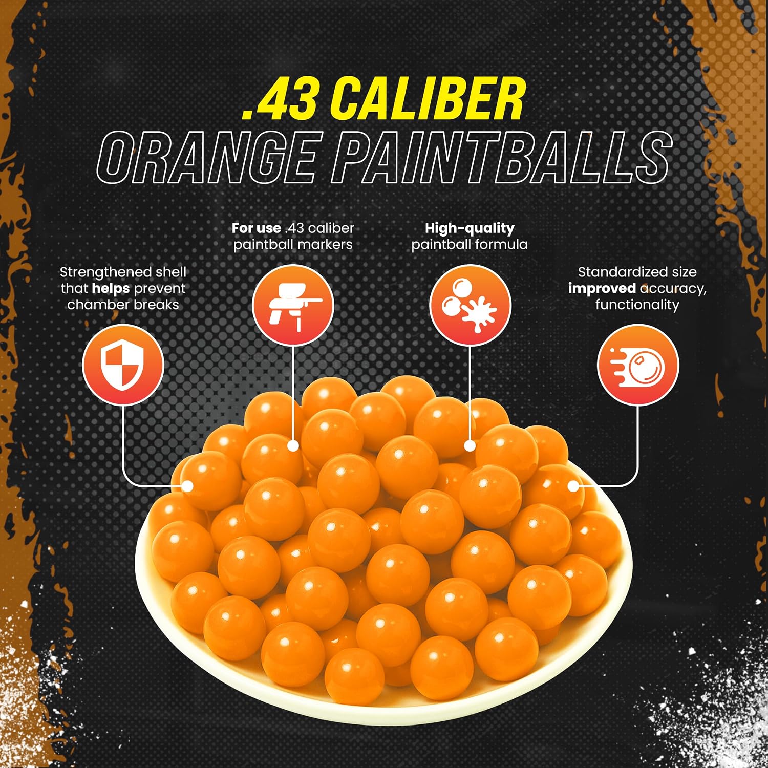 3Skull .43 Caliber Premium Paintballs Orange (800)