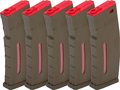 EvikeAirsoft-BAMF 30rdPolymerMilSimMag for M4/M16 AirsoftAEG Rifles(Tan&Red/5Pk)