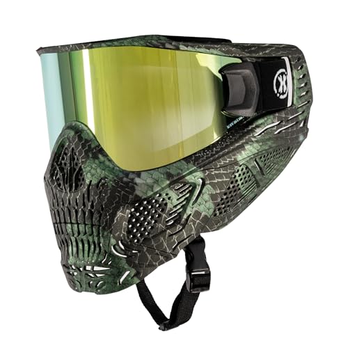 HK Army HSTL Skull Paintball Goggle/Airsoft Mask (Snake Green, Gold)