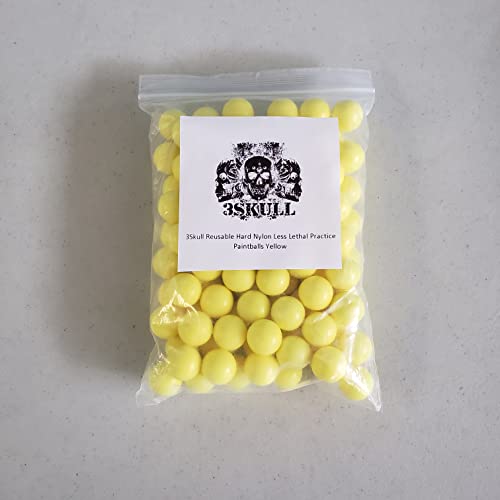 3Skull 68 Cal Reusable Hard Nylon Less Lethal Practice Paintballs Yellow - 100ct