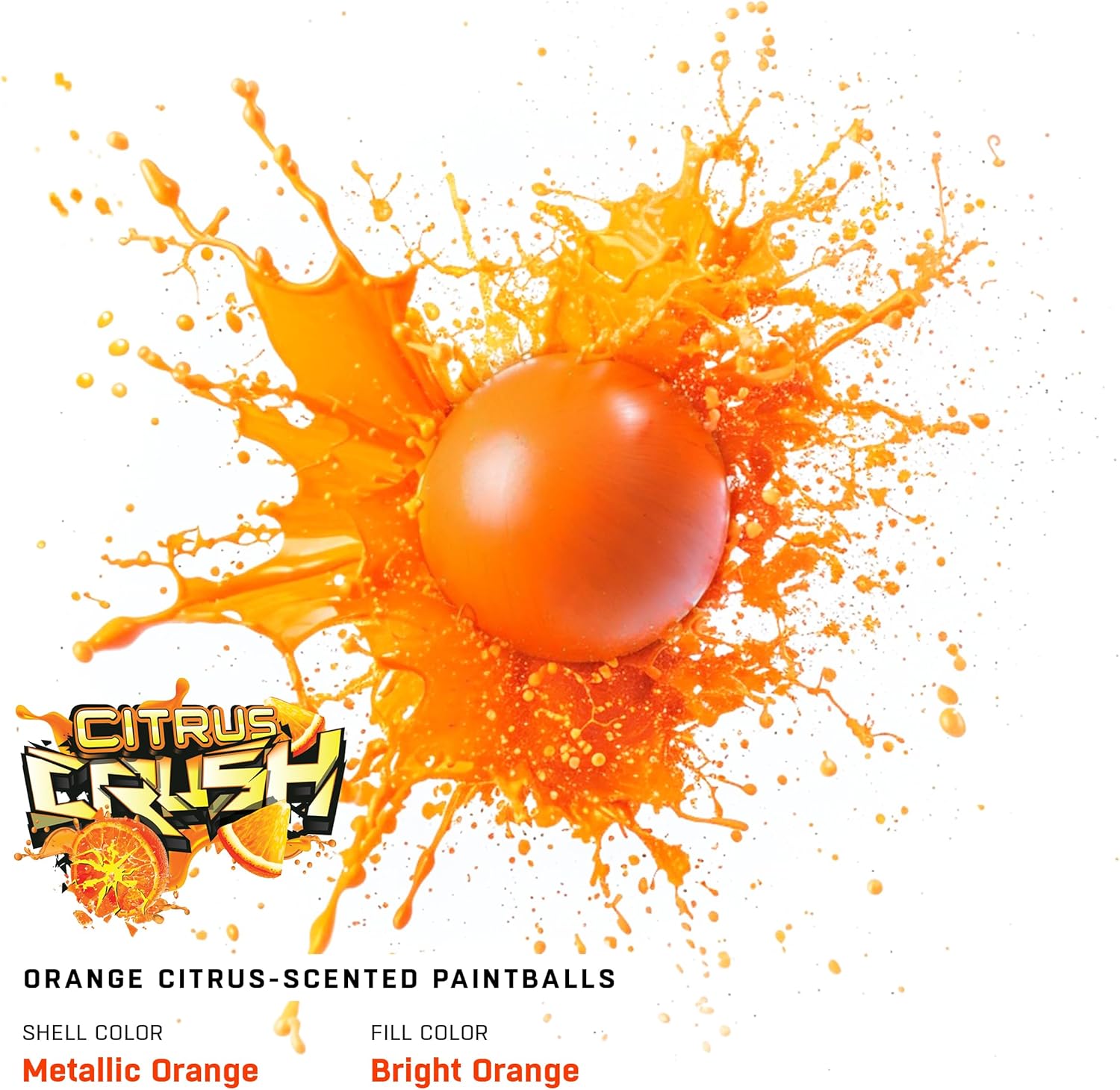 HK Army Scented Paintballs, Citrus Crush, 500 Count | Level 3 Premier Grade .68 Caliber with Metallic Orange Shell & Bright Orange Fill | High Accuracy, Eco-Friendly Paintball for All Conditions