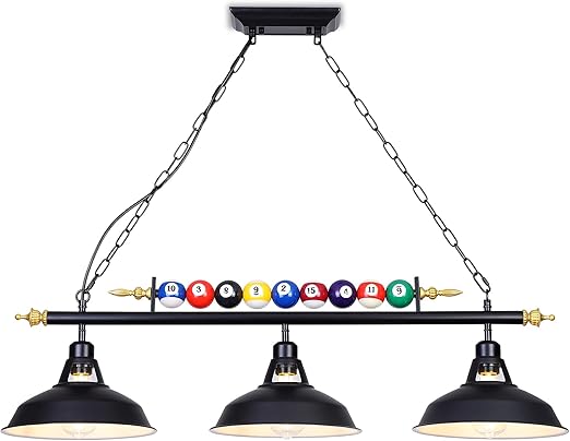 3-Light Billiard Pool Table Lights hanging over pool table