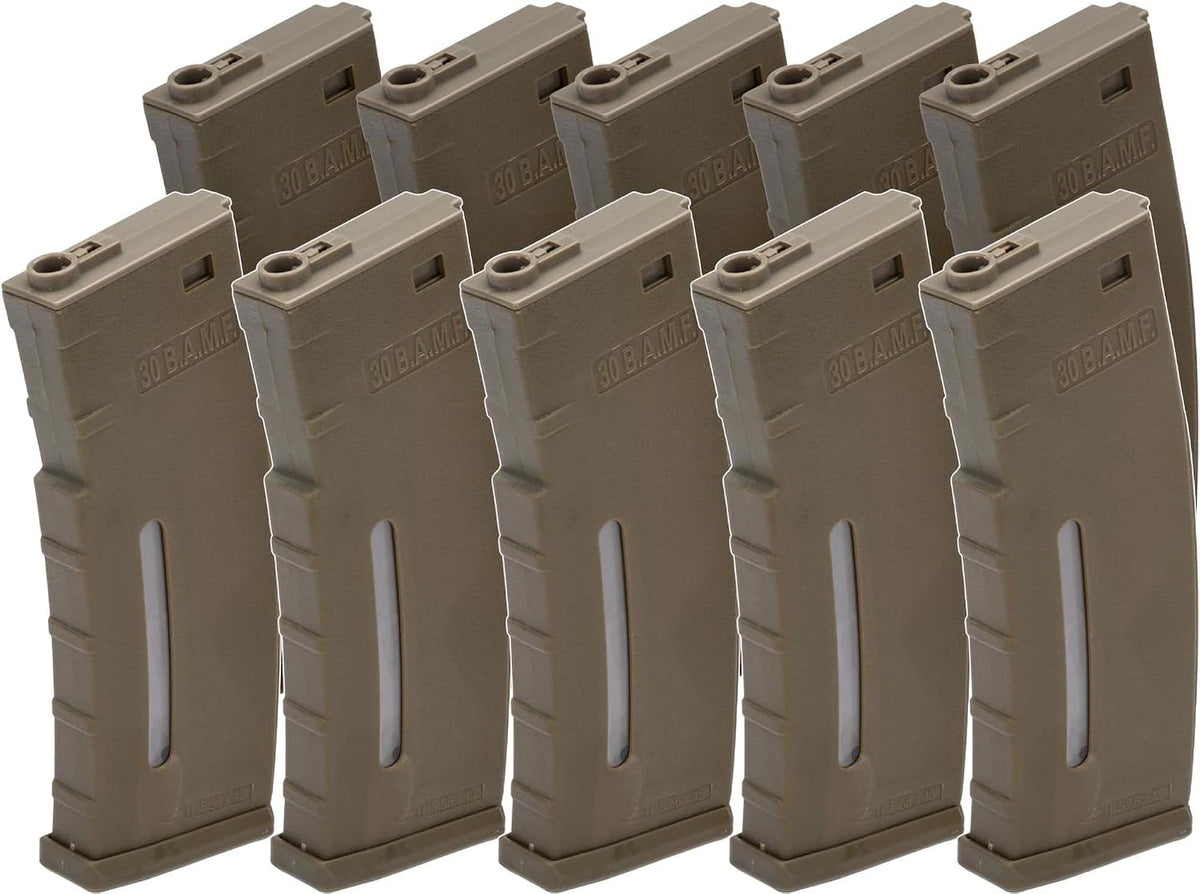 EvikeAirsoft-BAMF 30rd PolymerMidCapMag for M4/M16 Airsoft AEG Rifles(Tan/10Pk)