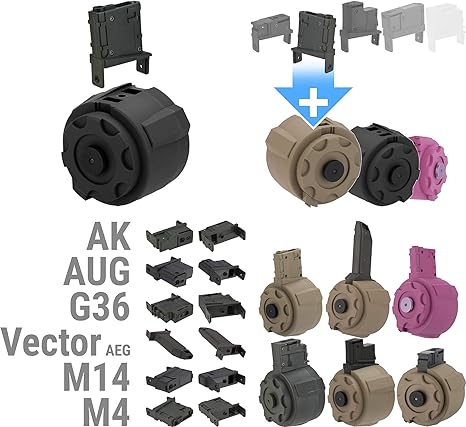 Evike - Angel Custom Firestorm 1500rd Airsoft AEG Drum Flashmag (Black / M14)