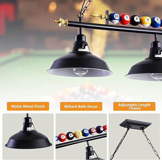 3-Light Billiard Pool Table Lights hanging over pool table