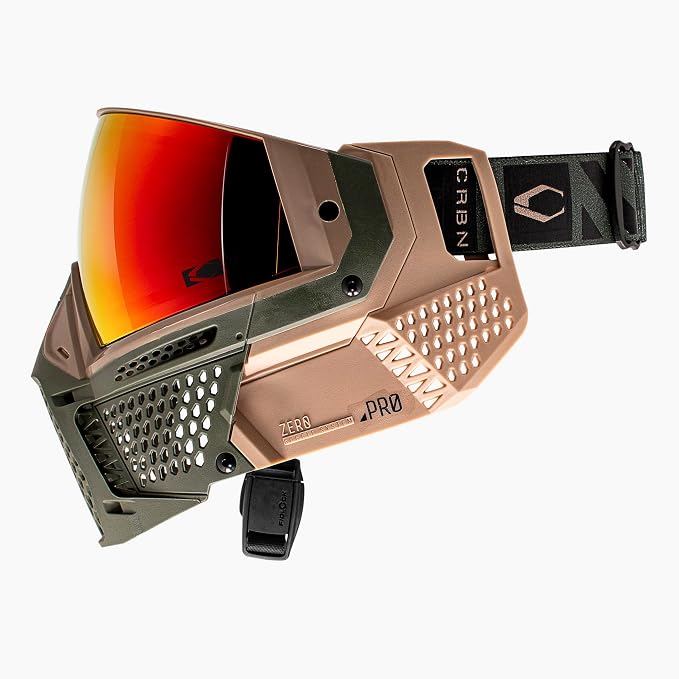 CRBN Paintball Zero Pro Goggle - Includes: Two Lens + Visor + Case - Carbon Paintball (Safari, More Coverage)