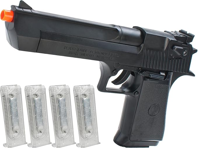 Evike Airsoft - Airsoft DE Lic Magnum 44 Airsoft Pistol (Black w/ 4 Extra Mags)