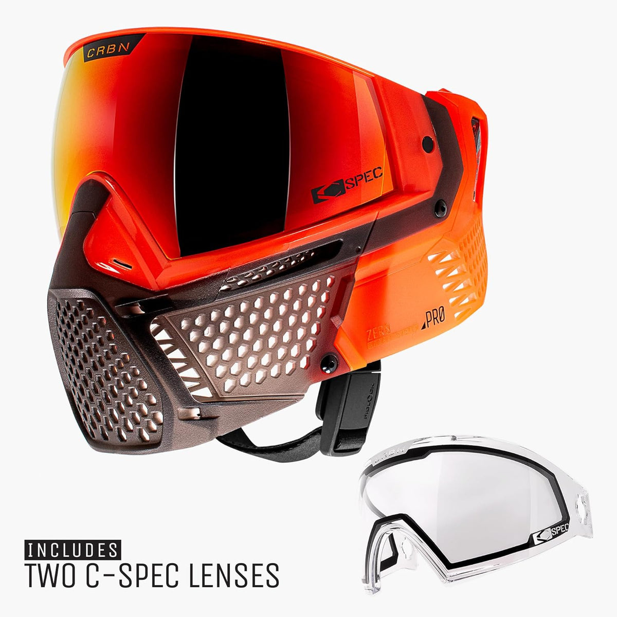 CRBN Paintball Zero Pro Goggle - Includes: Two Lens+Visor+Case-Carbon Paintball (Less Coverage, Blaze)
