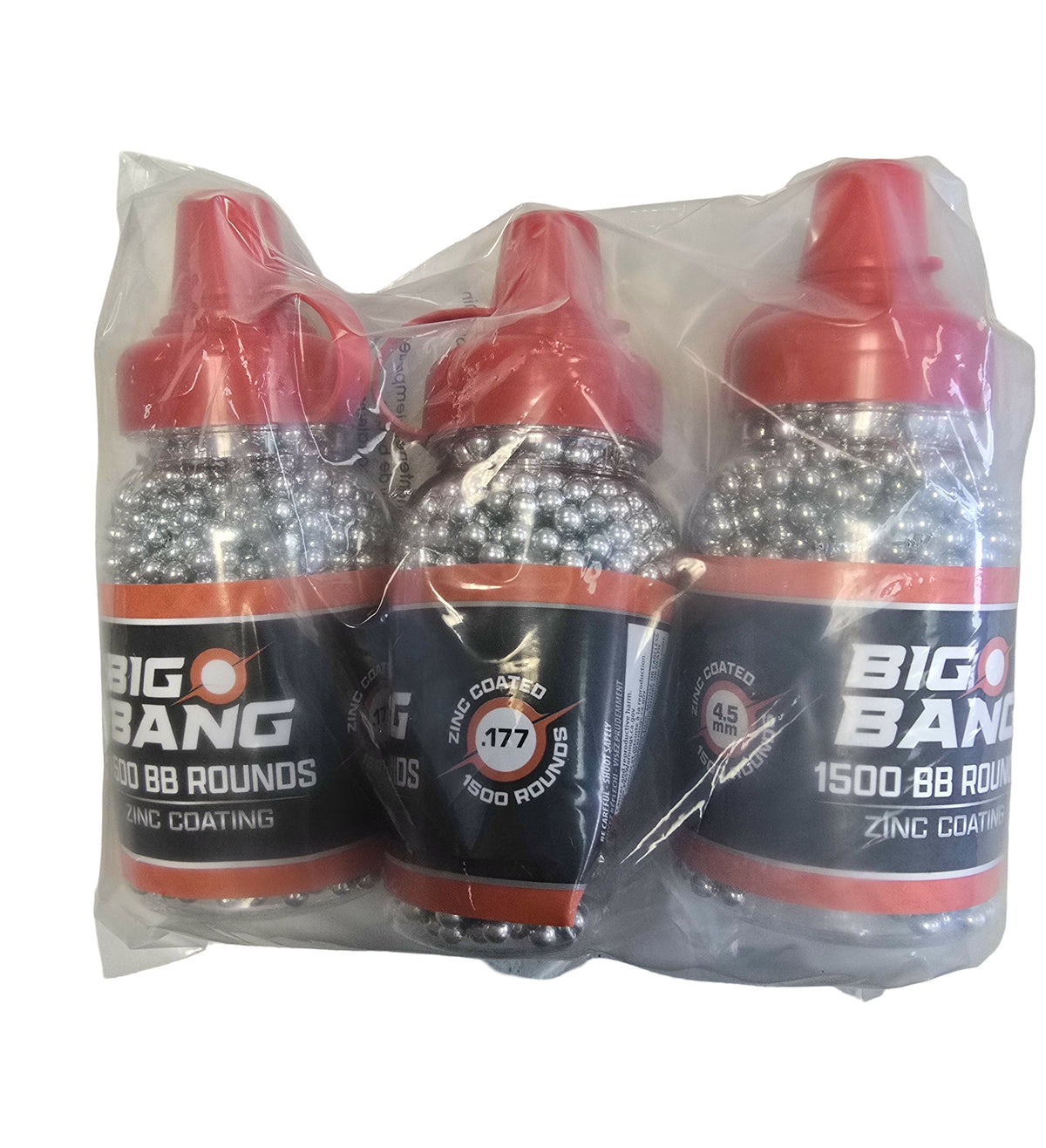 Evike Big Bang Airgun 4.5mm/.177 Cal Steel BB-Bottle (Zinc Plated /1500rd-3 Pk)