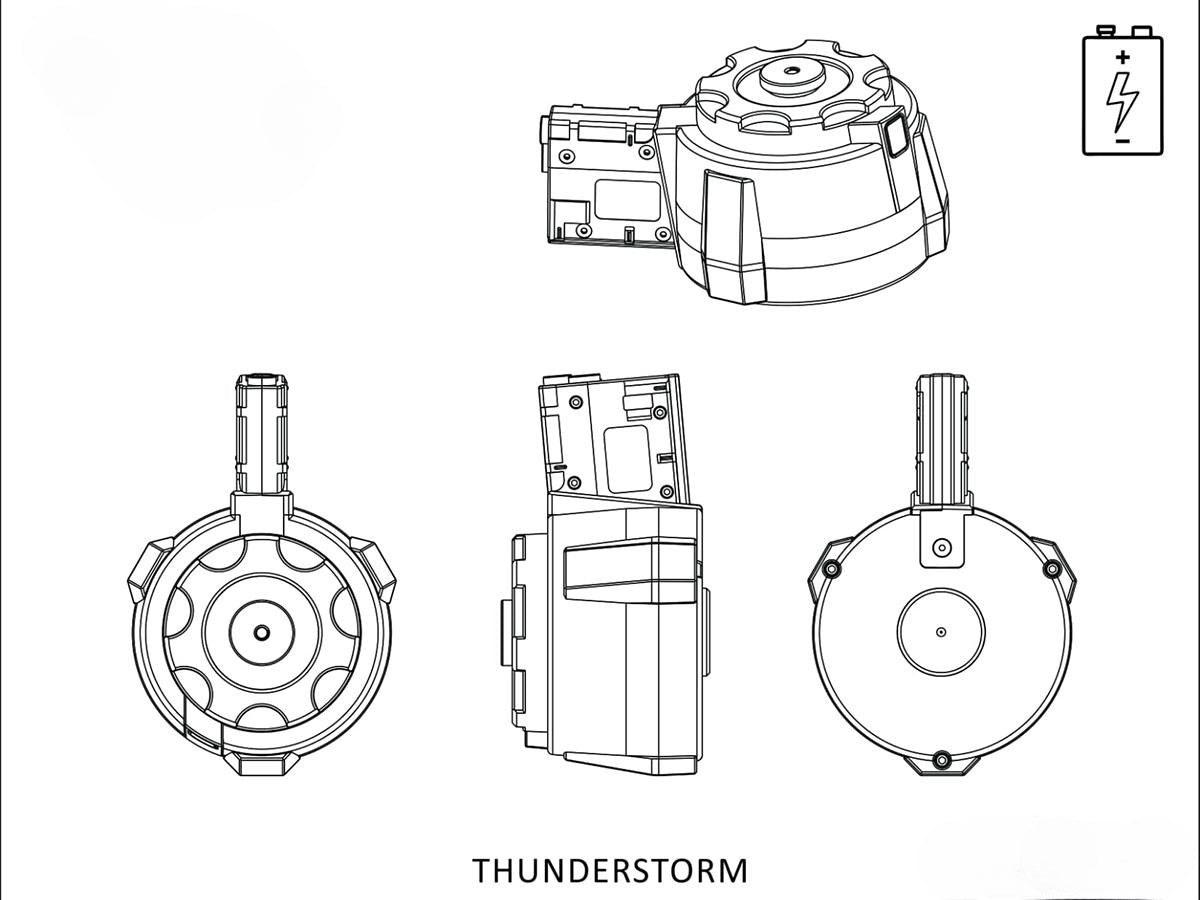 Evike Airsoft - Angel Custom Thunderstorm 1500rd Airsoft Drum Magazines - Black