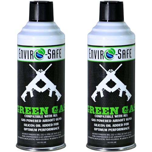 ENVIRO-SAFE Green Gas for Airsoft Guns, Up to 1,500+ Shots per Can (2 Pack)