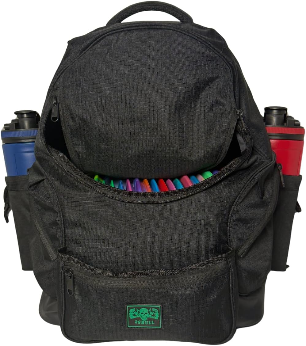 3Skull Disc Golf Bag SK2-30+ Disc Capacity - Ripstop - 5 Storage and 2 Water Bottle Pockets - Frisbee Disc Golf Backpack - Black